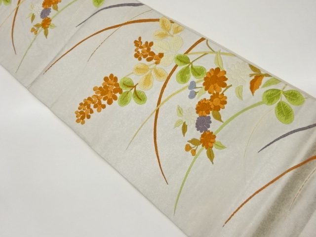 JAPANESE KIMONO / VINTAGE FUKURO OBI / KARA-ORI / WOVEN AUTUMN FLOWERS